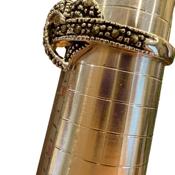 Vintage Women's Rhodium Plated Dress Ring Marcasite Heart - Size 9 - Picture 9 of 11